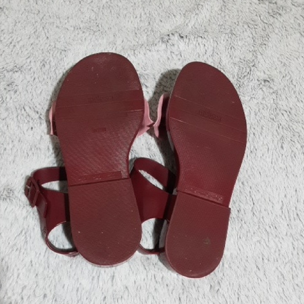 MELISSA  Sandals Size 8 with Pink Bow and BURGUNDY  Straps - Picture 9 of 12